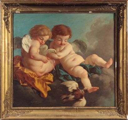 Jean-Jacques LAGRENÉE dit Le Jeune (Paris, 1739-1821) Deux amours aux colombes sur...
