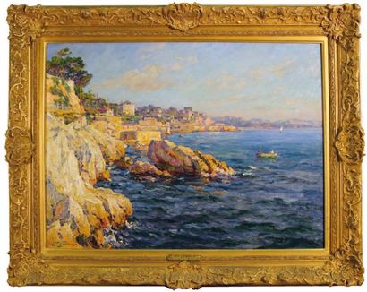 Adolphe GAUSSEN (Marseille, 1871 - 1954) La Corniche à Marseille Huile sur toile,...