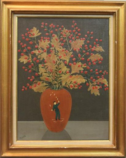 Louis Auguste DÉCHELETTE (Cours 1894 - Paris, 1964) Bouquet dans un vase au jongleur...