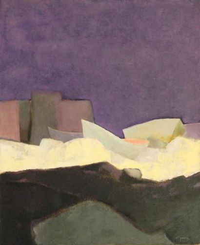 Claude GAVEAU, (né en 1940 à Neuilly sur Seine) Composition à fond violet Huile sur...