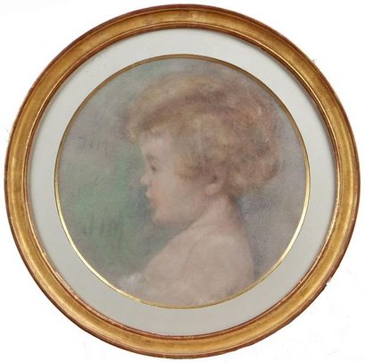 null ÉCOLE FRANÇAISE VERS 1900
Portrait d'enfant de profil
Pastel rond, marqué Jim
Diam....