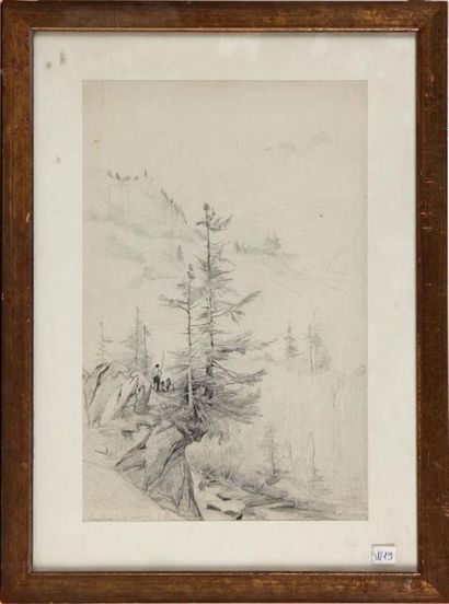 null ** PIERRE THUILLIER (1799-1858)
Paysage alpin animé
Mine de plomb monogrammée,...