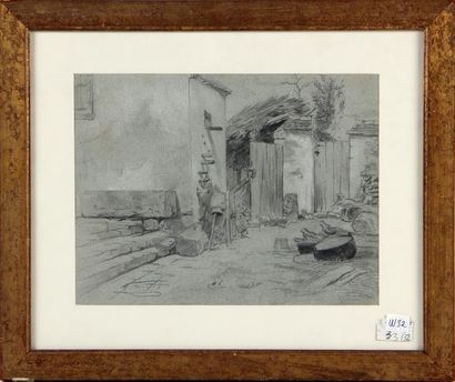 null ** CÉLESTIN NANTEUIL (1813-1873)
L'arrière cour
Mine de plomb et rehauts de...