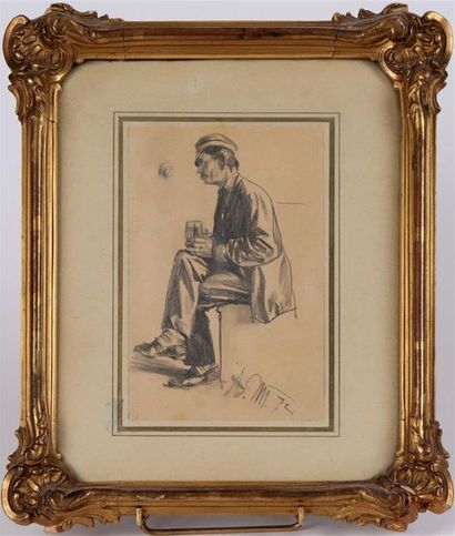 null ÉCOLE FRANÇAISE DU XIXe SIÈCLE
Portrait d'homme assis
Crayon sur papier, monogrammé...