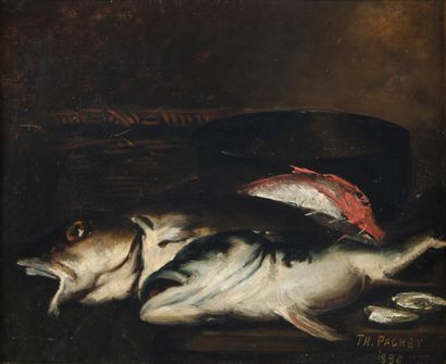 null TH. PACHET (NÉ EN 1855) 

Nature morte aux poissons et huîtres

Huile sur toile...