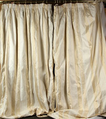 null Set of CURTAINS and WINDOWS on gilded metal rods composed of three pairs of...