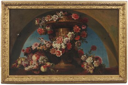 null JEAN-BAPTISTE BLIN DE FONTENAY (1653-1715)

Flowered basket on an entablature

Oil...