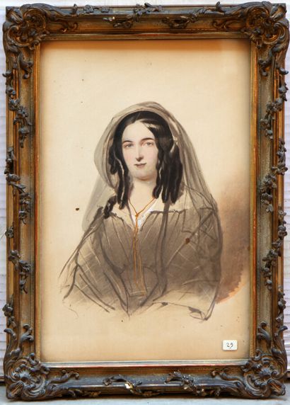 null ÉCOLE FRANÇAISE DU XIXe SIÈCLE 

Portrait de dame aux anglaises

Aquarelle rehaussée...