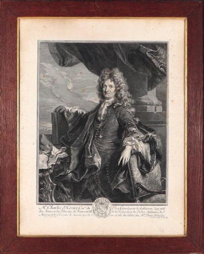 EDELINCK d'après RIGAUD CHARLES D'HOZIER, 1691 Gravure en noir. Haut.: 57 cm - Larg.:...