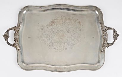null Silver PLATEAU, the bottom engraved with scrolls, the handles with foliage and...