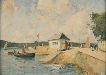 null PAUL-ÉMILE LECOMTE (1877-1950)

Benodet, the hold of the ferry (1932)

Oil on...