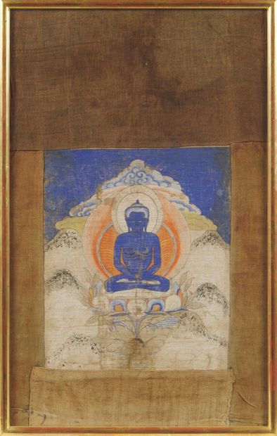 null TANGKA représentant un ermite bleu sur un socle de lotus.

Détrempe sur toile

Tibet,...