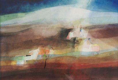 null WOLFRAM AICHELE (1924-2016)

Paysage aux maisons

Encre et aquarelle sur papier,...