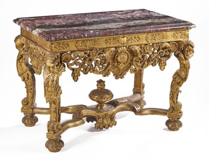 null Important moulded, carved and gilded wood MIDDLE TABLE with four console posts...