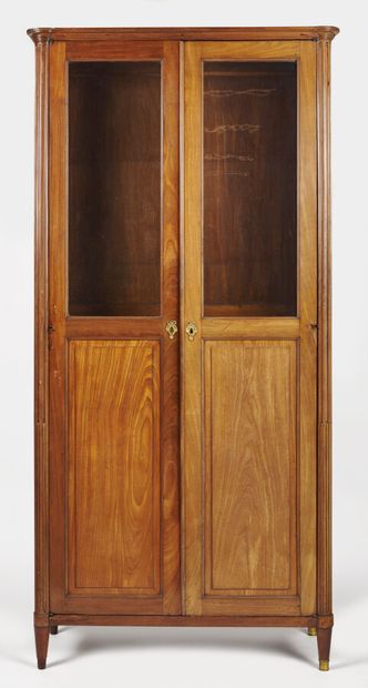 null A mahogany and mahogany veneer LIBRARY, it opens with two partially glazed doors...