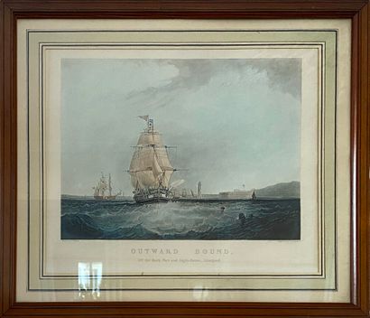 null Paire de GRAVURES maritimes anglaises en couleurs tirée « Howard bound » et...