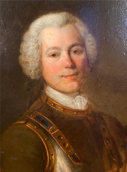 null ÉCOLE FRANÇAISE DU XVIIIe SIÈCLE 

Portrait d'homme à la cuirasse dans un encadrement...