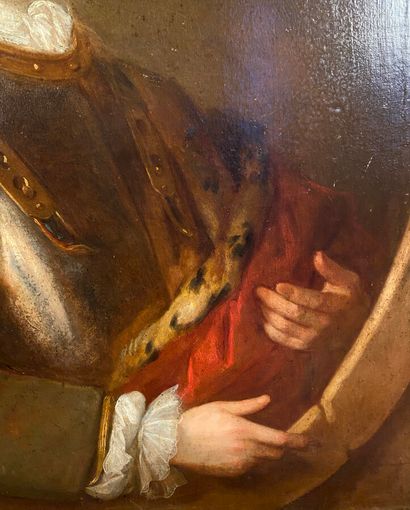 null ÉCOLE FRANÇAISE DU XVIIIe SIÈCLE 

Portrait d'homme à la cuirasse dans un encadrement...