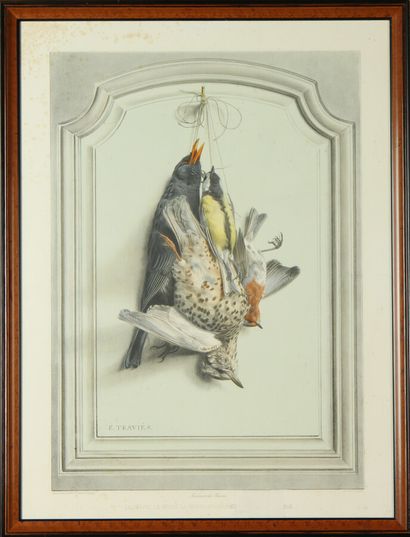 null D'après Edouard TRAVIÈS (1809-1869)

Deux trophées de chasse : « Bouvreuil et...