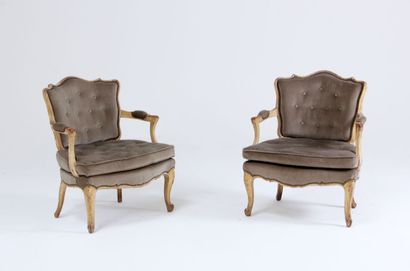 Pair of cabriolet armchairs in cream lacquered...
