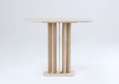 null CONSOLE in beige marble slightly veined, the base with blades arranged in fan,...