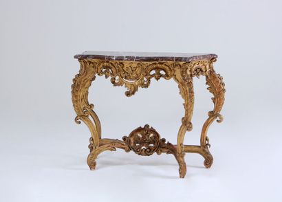 CONSOLE in carved and gilded wood, the openwork...