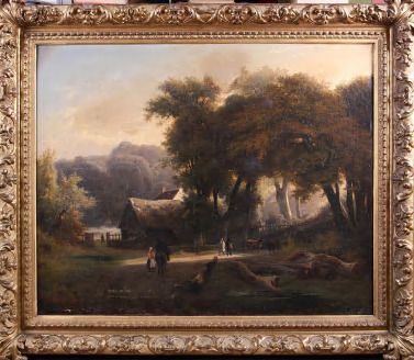  LOUIS-AUGUSTE LAPITO (1803-1874) 
Chaumière dans une clairière 
Huile sur toile,...