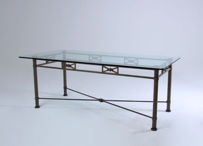 Rectangular dining room table in aged patina...