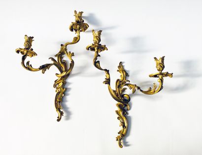 Pair of two-light ormolu APPLIQUES with Rocaille...