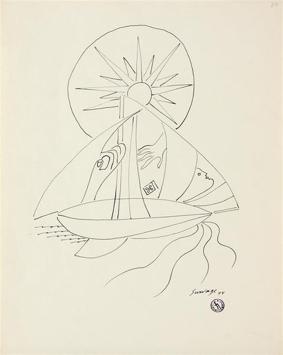  [NON VENU] 
LÉOPOLD SURVAGE (1879-1968) 
Composition au voilier 
Encre, signée en...