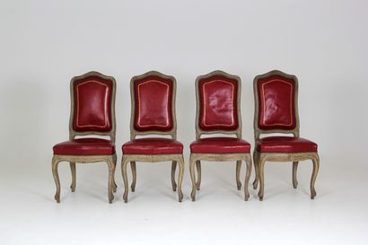null Suite of eight CHAIRES with high straight backs in grey cerused natural wood,...