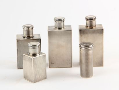 Set of five silver TOILETTE FLACONS with...