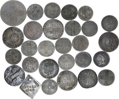 null Lot de 28 monnaies divisionnaires de Grande-Bretagne en argent du XVIe au XIXe...