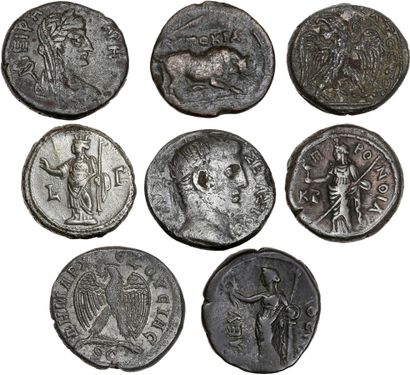 null Lot de 8 monnaies romaines pour l'Égypte et la Syrie :

Tétradrachme : 7 exemplaires....