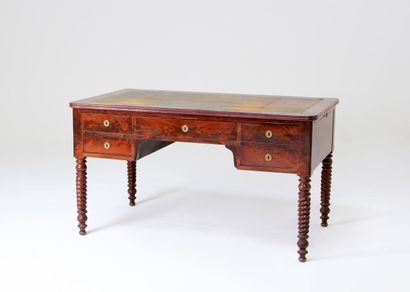 null Mahogany and mahogany veneer flat desk opening with four drawers and two side...