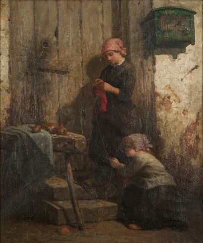 null AUGUSTE HERLIN (1815-1900)

Jeunes filles tricotant

Huile sur toile, monogrammée...