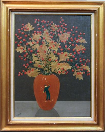 Louis Auguste DÉCHELETTE (Cours 1894 - Paris 1964) Bouquet dans un vase au jongleur....