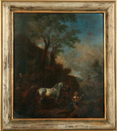 ÉCOLE HOLLANDAISE vers 1700, attribué à Philips WOUVERMANS LE CHEVAL BLANC Huile...