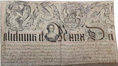 null MANUSCRIT sur parchemin imprimé des portraits de souverains.
1690. (Manque les...