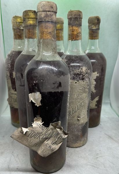 null 6 bouteilles Château LA TOUR BLANCHE, 1° cru Sauternes1928 (LB, eta ou SE sauf...