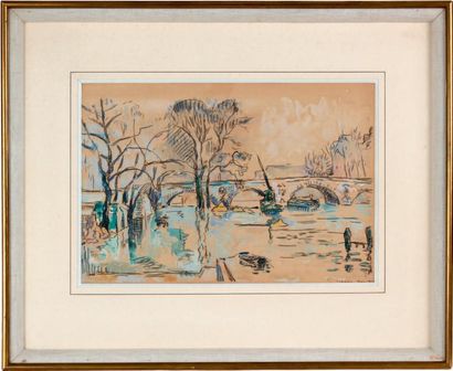 Paul SIGNAC (1863-1935) PONT DE PARIS, 1910 Aquarelle. Signée et datée «nov 1910»...