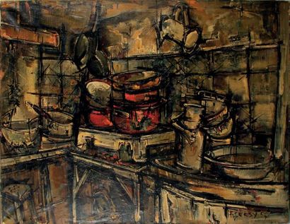Roger LERSY (1920-2004) LA CUISINE, 1954 Huile sur toile, signée et datée 54 en bas...