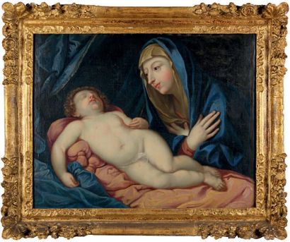 ÉCOLE FRANÇAISE du XVIIe siècle, d'après MIGNARD LA VIERGE ET L'ENFANT JÉSUS ENDORMI...