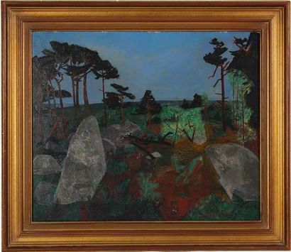 André MARCHAND C55. André MARCHAND (1907-1998). Paysage dans la forêt de Fontainebleau....