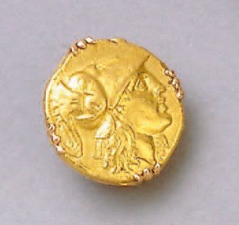 null ÉPINGLE de CRAVATE en or, griffée d'une monnaie grecque Antique au profil d'Alexandre,...