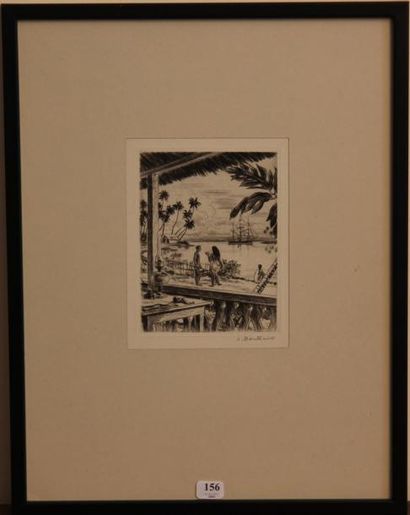 Jacques BOULLAIRE (1893-1976) Le trois mâts. Gravure pour Vue du lagon, signée en...