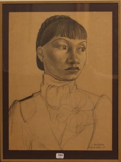 Jacques BOULLAIRE (1893-1976) Portrait de Sarah Mani. Dessin au crayon noir et fusain,...
