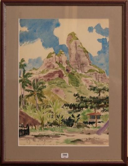 Jacques BOULLAIRE (1893-1976) Le Mont O Te Manu. Aquarelle, située et datée 17.5.50...