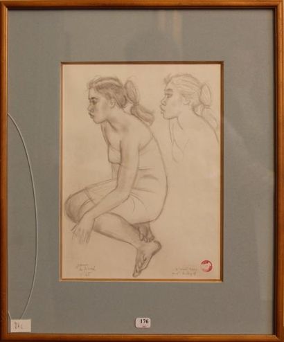 Jacques BOULLAIRE (1893-1976) Etude de Jeanne de Arué.Dessin au crayon noir et fusain,...