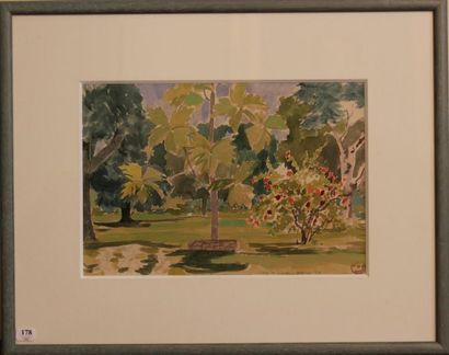 Jacques BOULLAIRE (1893-1976) Village de Temae, Moorea Aquarelle, située, datée 49...